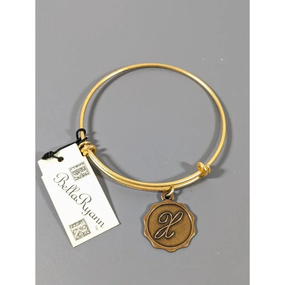 Bella Ryann Initial‎ Letter X Charm Bangle Bracelet Stacking Antiqued Gold Tone
